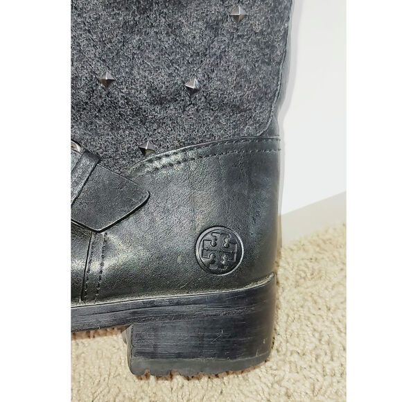 TORY BURCH CHRYSTIE GRAY WOOL STUD EMBELLISHED ANKLE BOOTS, SZ 6.5 - Picture 13 of 16